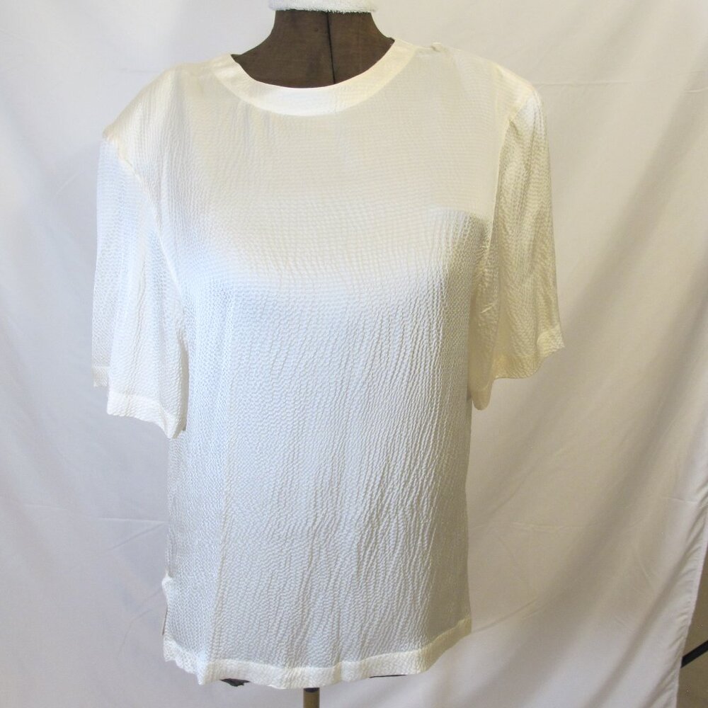 August Silk winter white textured silk blouse  L